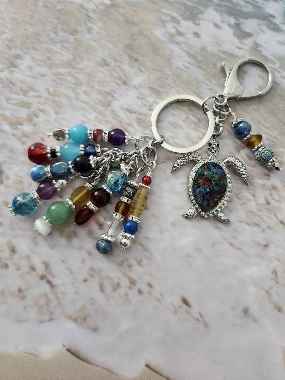 Sea Turtle Purse Charm or Keychain Adventurine Carnelian Handcrafted